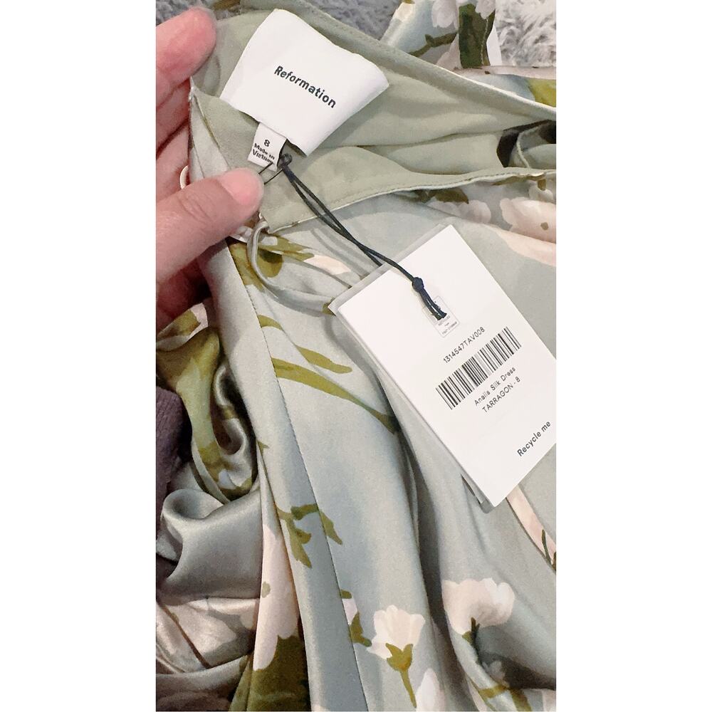 reformation anaiis silk dress tarragon US8 NWT - Picture 5 of 9